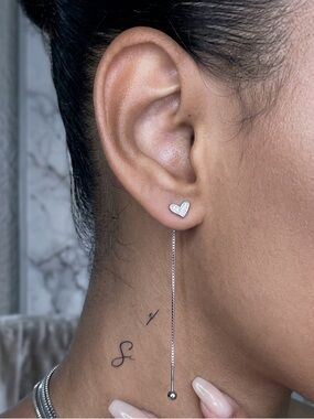 #101 Sterling Silver Delicate Heart Drop Threader Earrings